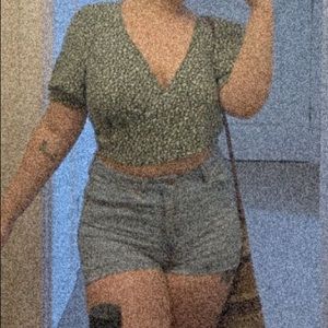 American Eagle Green Floral Crop Top